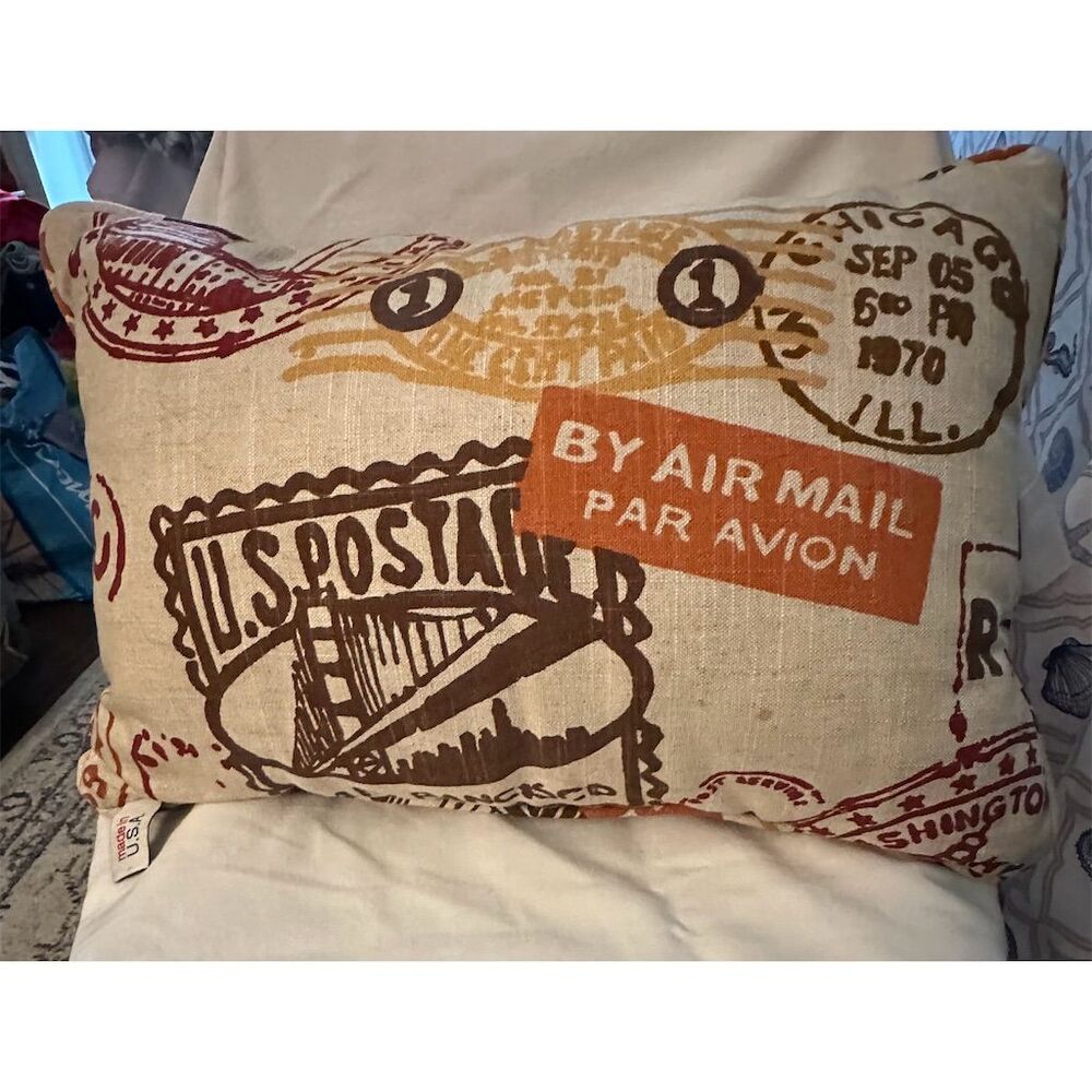 Newport Vintage Airmail Accent Pillow Multicolor Nostalgic Design Standard